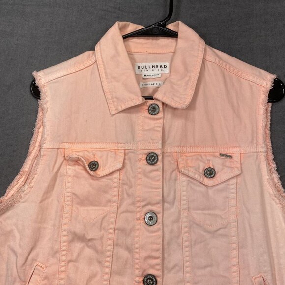 Bullhead Peach Sleeveless Denim Vest Frayed Armholes Button Front Womens Size M - Picture 2 of 9